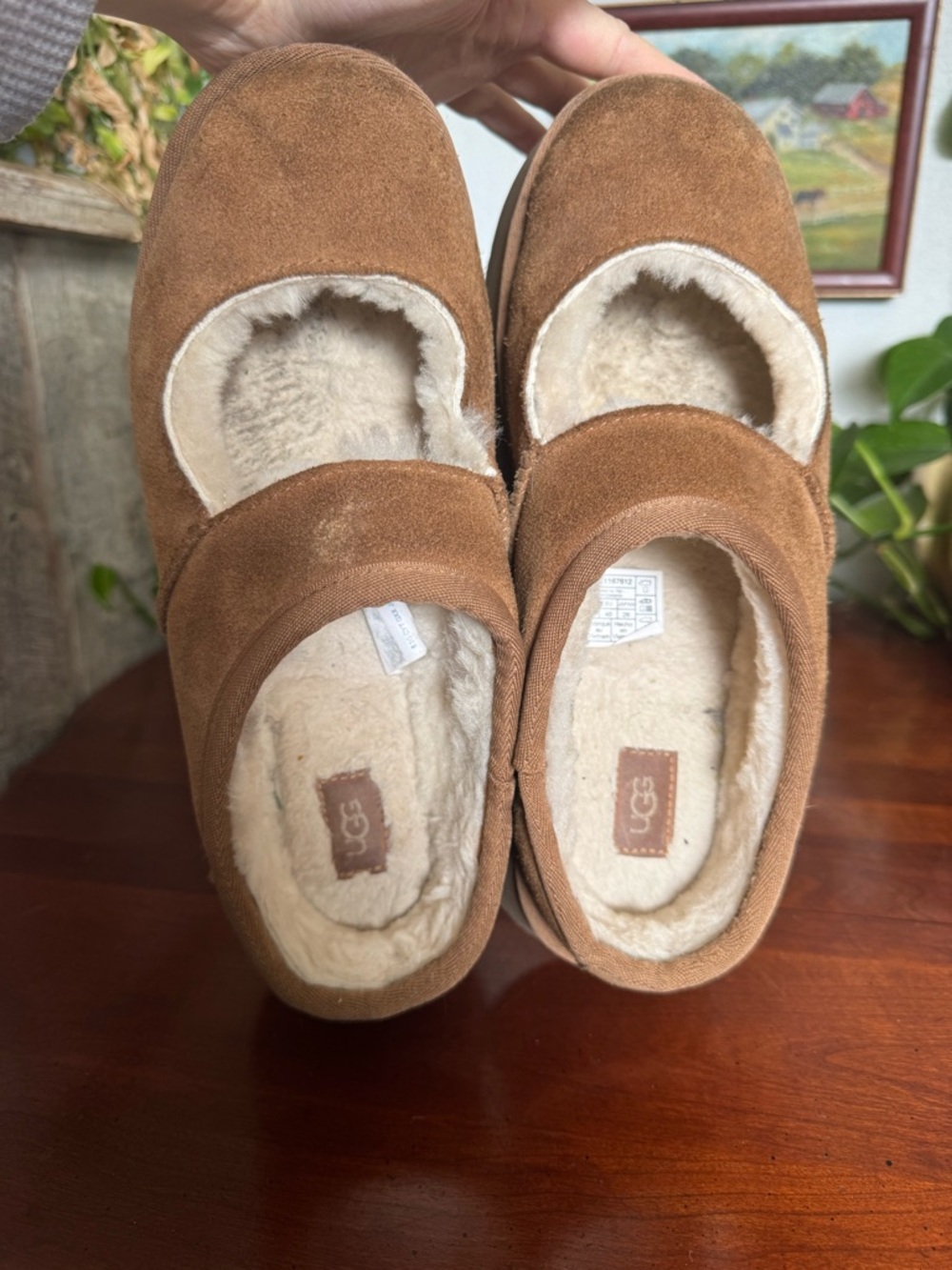 UGG Chestnut Suede Mary Jane Shearling Shoes